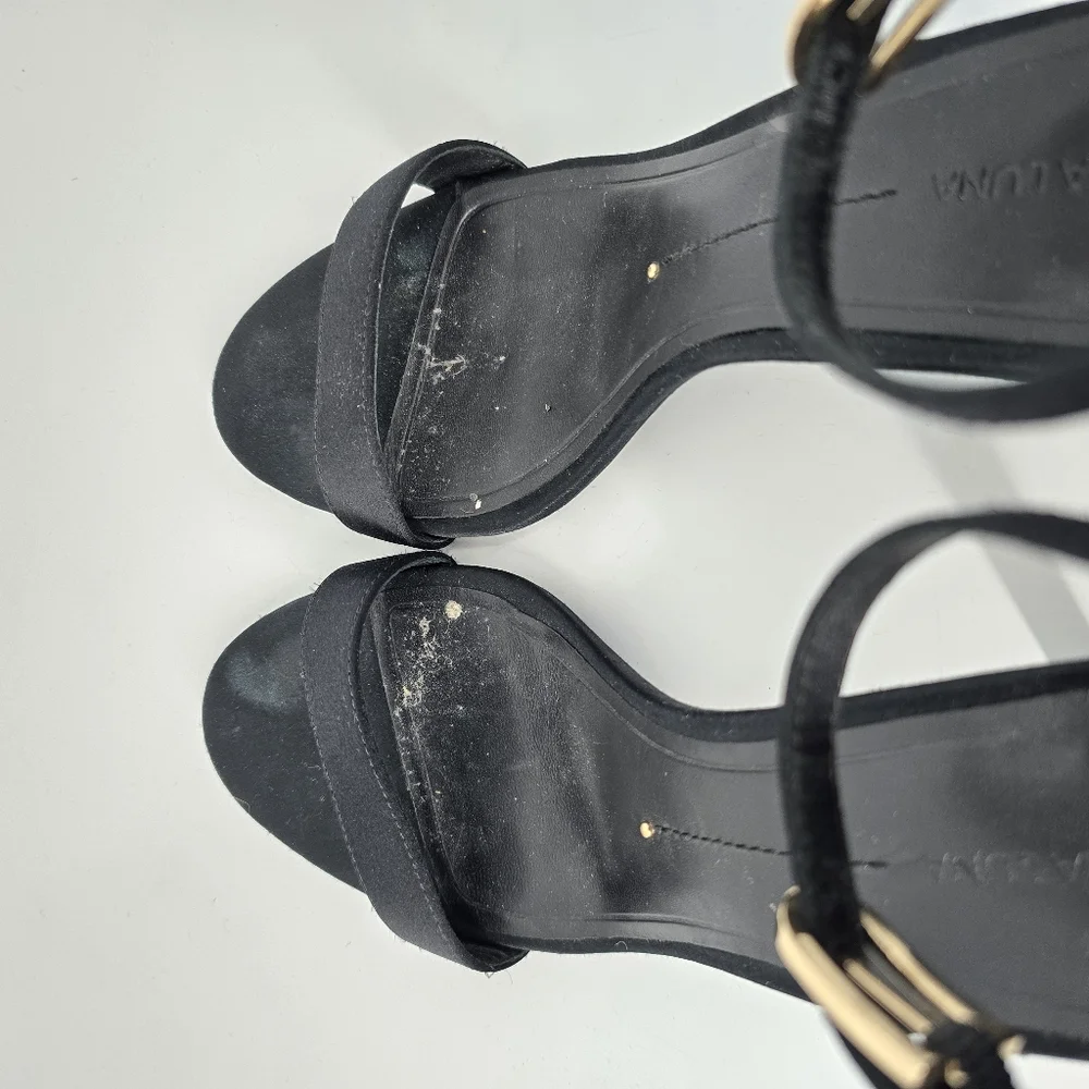 Stella Luna Black Satin Strappy Black Sandals Gold Bow Size 38